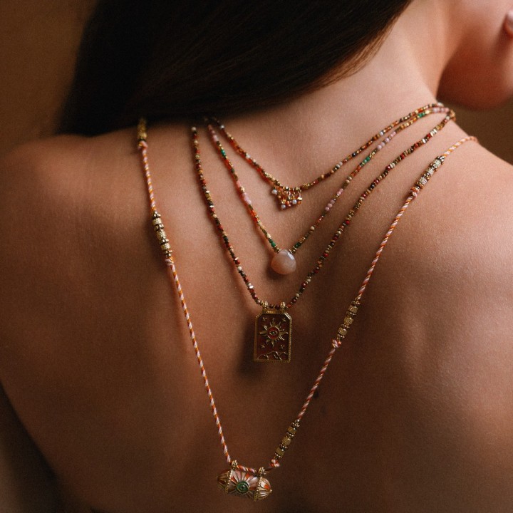 Collier Pampilles Ambrées Salomé & Acier Doré Brin de Cuivre