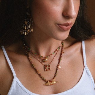 Collier Goutte Tourmaline Verte Constance & Acier Doré Brin de Cuivre