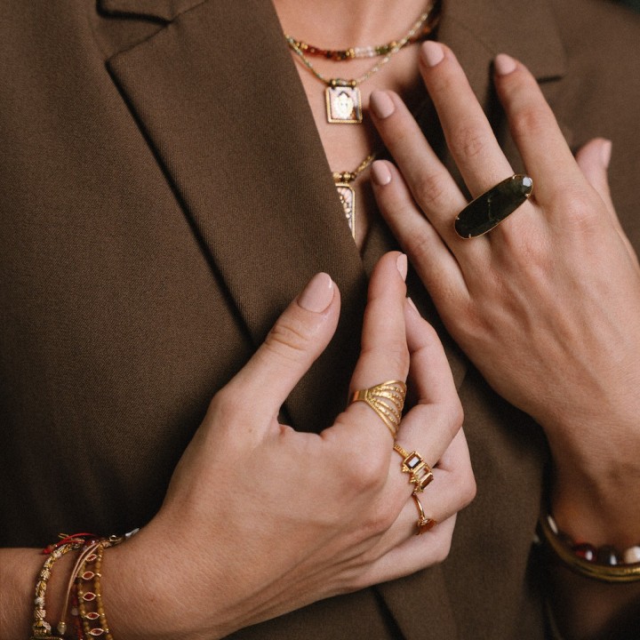 Bague Marquise Mathilde Labradorite & Laiton Ciselé | Brin de Cuivre
