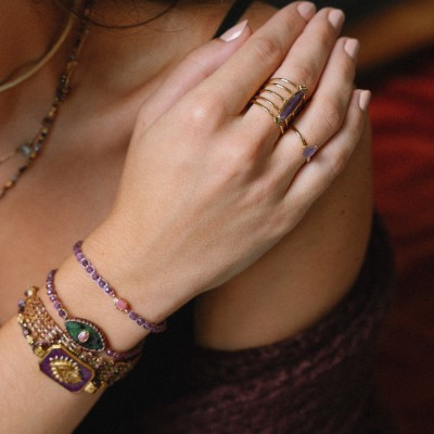 Bague Fine Fluorite Amélie Acier Doré | Brin de Cuivre