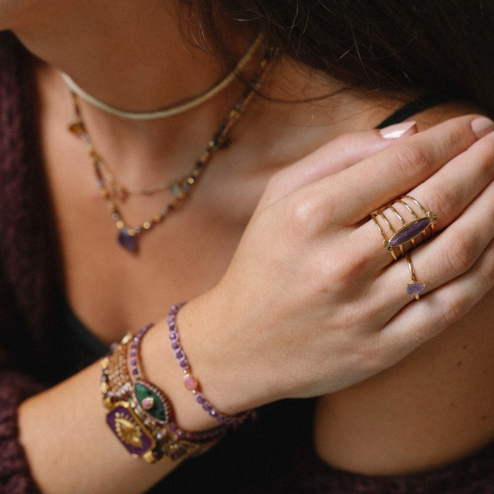 Bague Ovale Diane Lapis-Lazuli Laiton Doré | Brin de Cuivre
