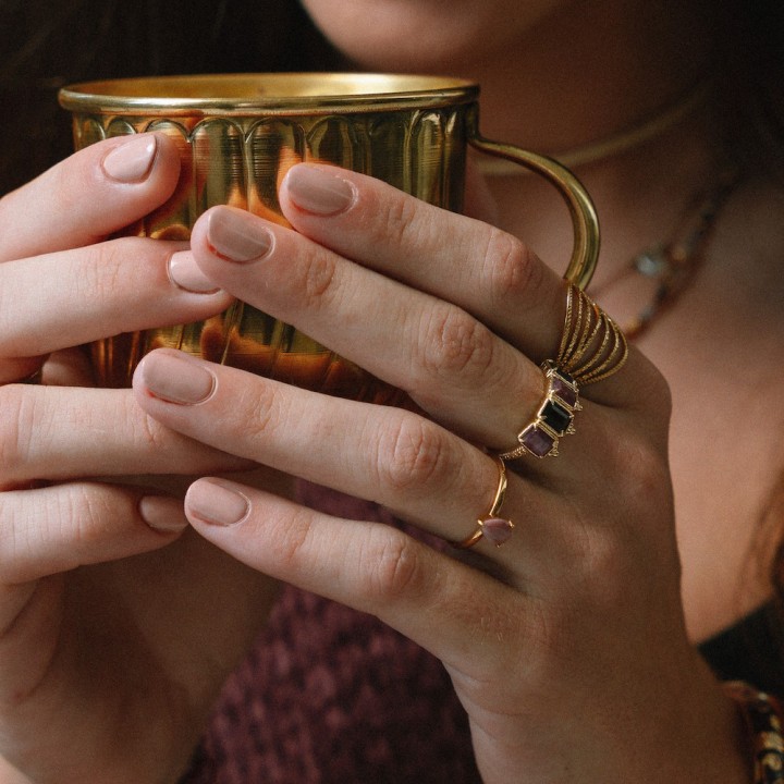 Bague Fine Charlotte Pierre de Lune Acier | Brin de Cuivr