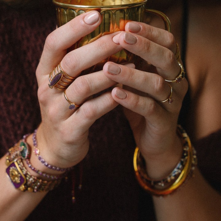 Bague Fine Charlotte Pierre de Lune Acier | Brin de Cuivr