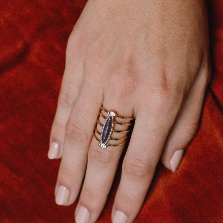 Bague Ovale Diane Lapis-Lazuli Laiton Doré | Brin de Cuivre