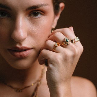 Bague Clémence Tourmaline Multicolore Laiton Doré | Brin de Cuivre