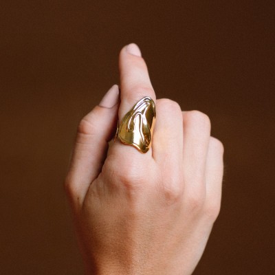 Bague Sculpturale Éléonore Acier Inoxydable Doré | Brin de Cuivre