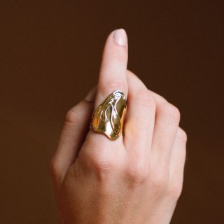 Bague Sculpturale Éléonore Acier Inoxydable Doré | Brin de Cuivre