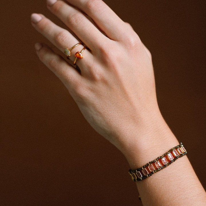 Bague Fine Charlotte Pierre de Lune Acier | Brin de Cuivre