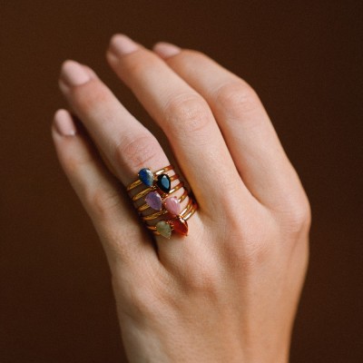 Bague Fine Charlotte Pierre de Lune Acier | Brin de Cuivre