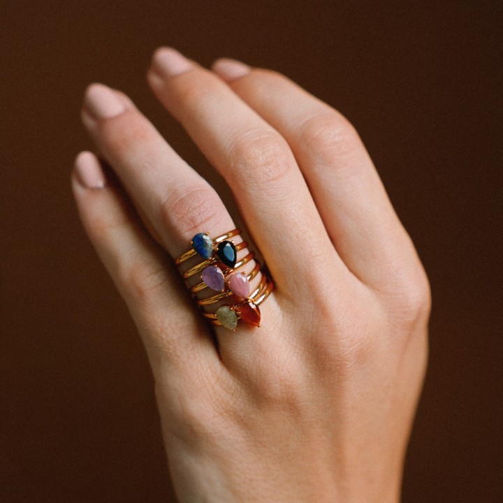 Bague Fine Fluorite Amélie Acier Doré | Brin de Cuivre