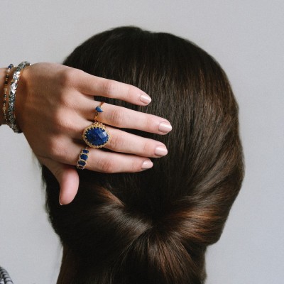 Bague Astrid Lapis Lazuli & Laiton Doré | Brin de Cuivre