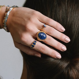 Bague Fine Adèle Lapis-Lazuli Acier Doré | Brin de Cuivre