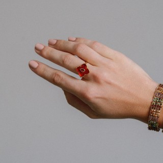 Bague Trèfle Juliette Cornaline Laiton Doré | Brin de Cuivre