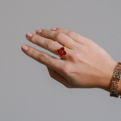 Bague Trèfle Juliette Cornaline Laiton Doré | Brin de Cuivre