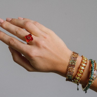 Bague Trèfle Juliette Cornaline Laiton Doré | Brin de Cuivre