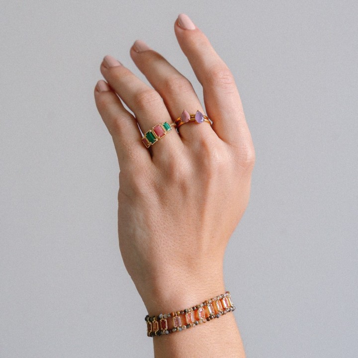 Bague Fine Charlotte Pierre de Lune Acier | Brin de Cuivr