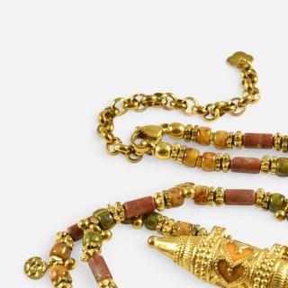 Collier Cylindre Cœur & Jaspe Iris Acier Doré Brin de Cuivre