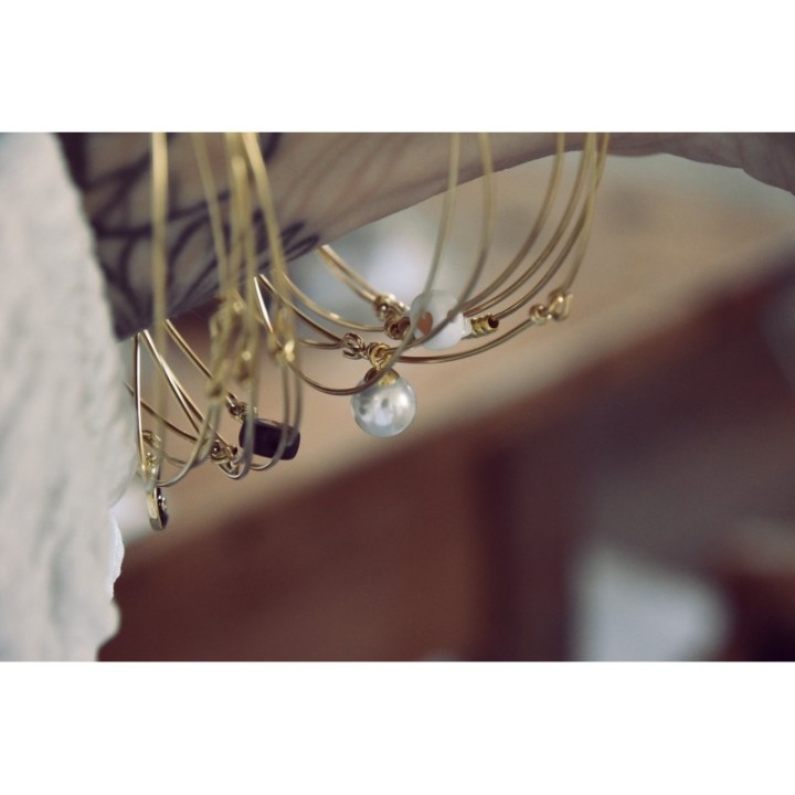 JONC FIN PERLE NOIR LOVE GOLD ACIER INOXYDABLE GOLD PETIT PRIX