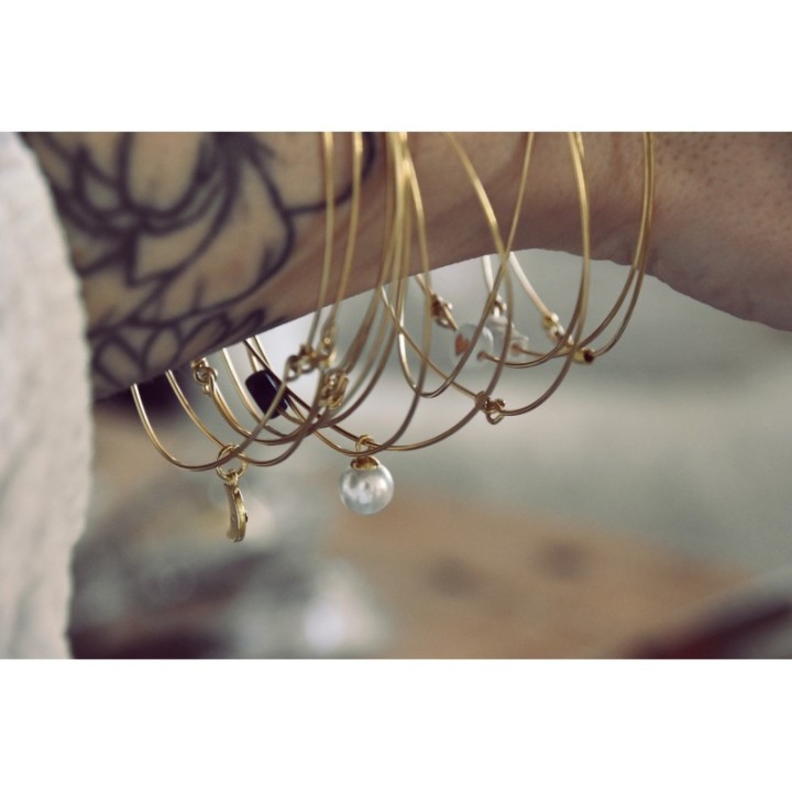 JONC FIN PERLE NOIR LOVE GOLD ACIER INOXYDABLE GOLD PETIT PRIX