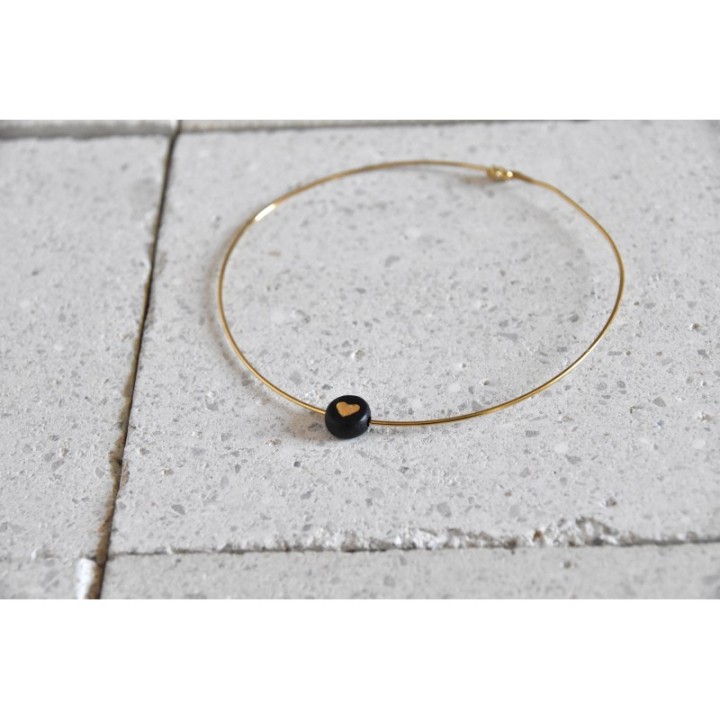 JONC FIN PERLE NOIR LOVE GOLD ACIER INOXYDABLE GOLD PETIT PRIX