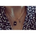 COLLIER MEDAILLON CARRE NOIR ETOILE ACIER INOXYDABLE GOLD PETIT PRIX