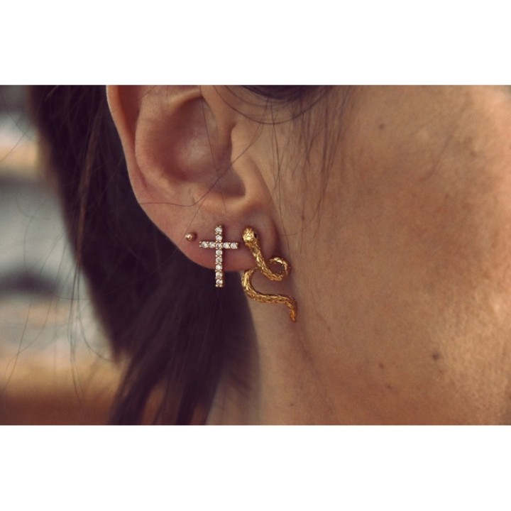 PUCE CROIX STRASS ACIER INOXYDABLE GOLD PETIT PRIX