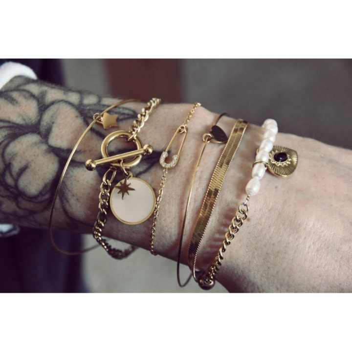BRACELET JONC FIN COEUR ACIER INOXYDABLE GOLD PETIT PRIX