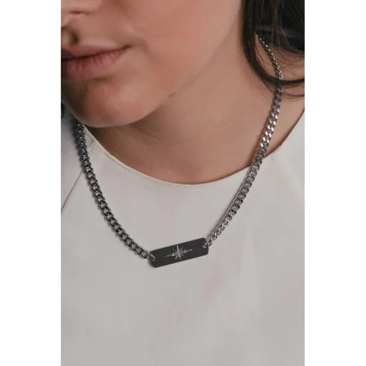 COLLIER MEDAILLON RECTANGLE STRASS ACIER INOXYDABLE SILVER PETIT PRIX