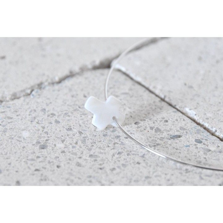 JONC FIN CROIX NACRE ACIER INOXYDABLE SILVER PETIT PRIX