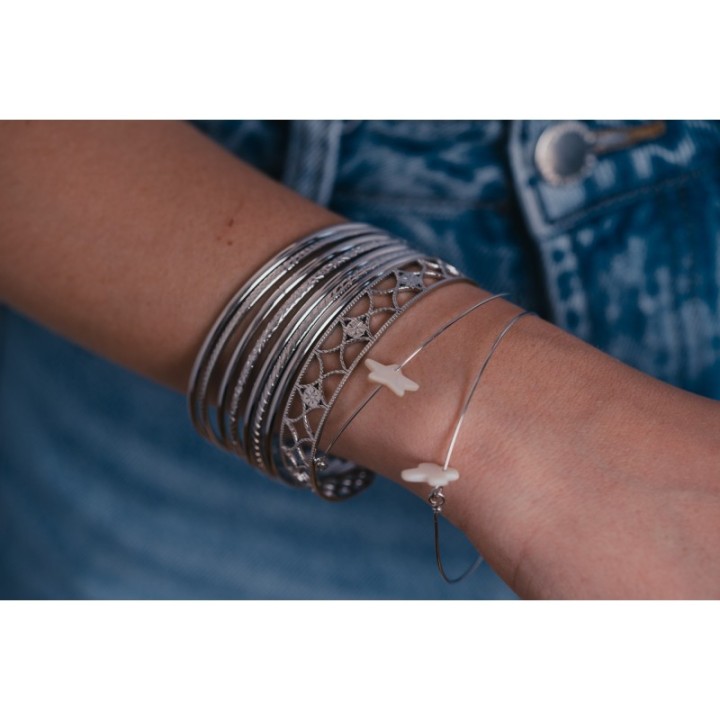JONC FIN CROIX NACRE ACIER INOXYDABLE SILVER PETIT PRIX