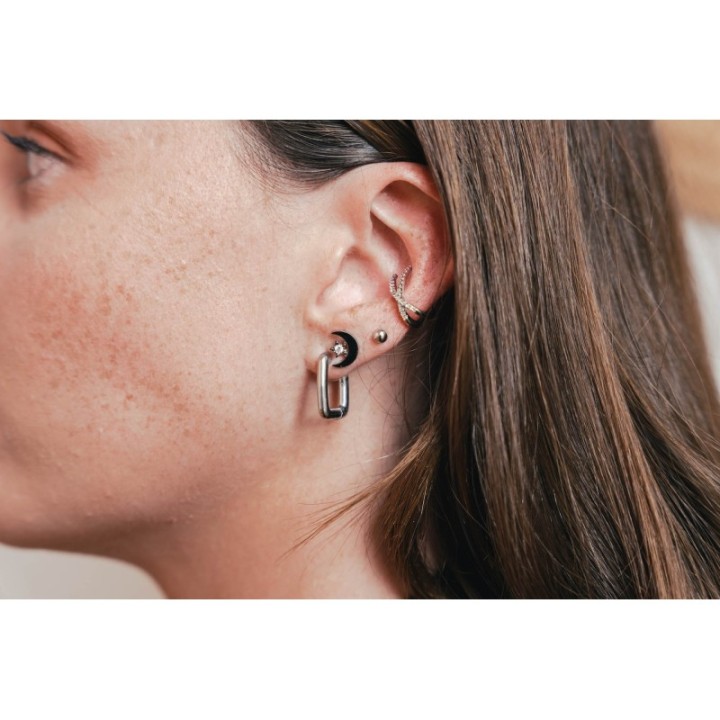 PUCE LUNE ET ETOILE STRASS ACIER INOXYDABLE SILVER PETIT PRIX