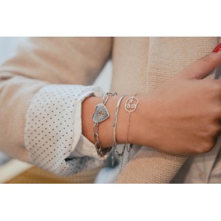 BRACELET GROSSE MAILLE COEUR SACRE ACIER INOXYDABLE SILVER PETIT PRIX
